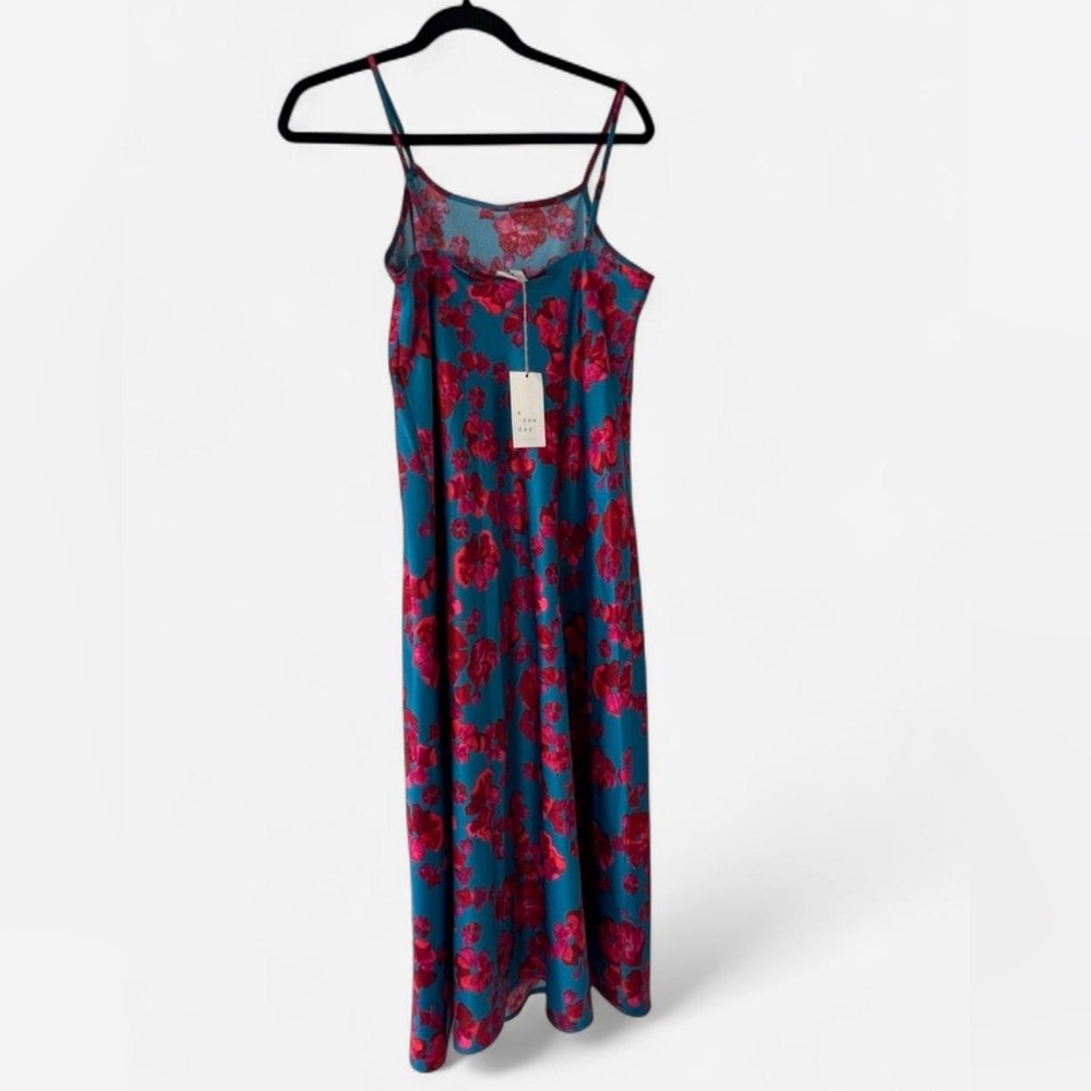 Floral Blue and Red Women's Midi Dress - Picture 2 of 2